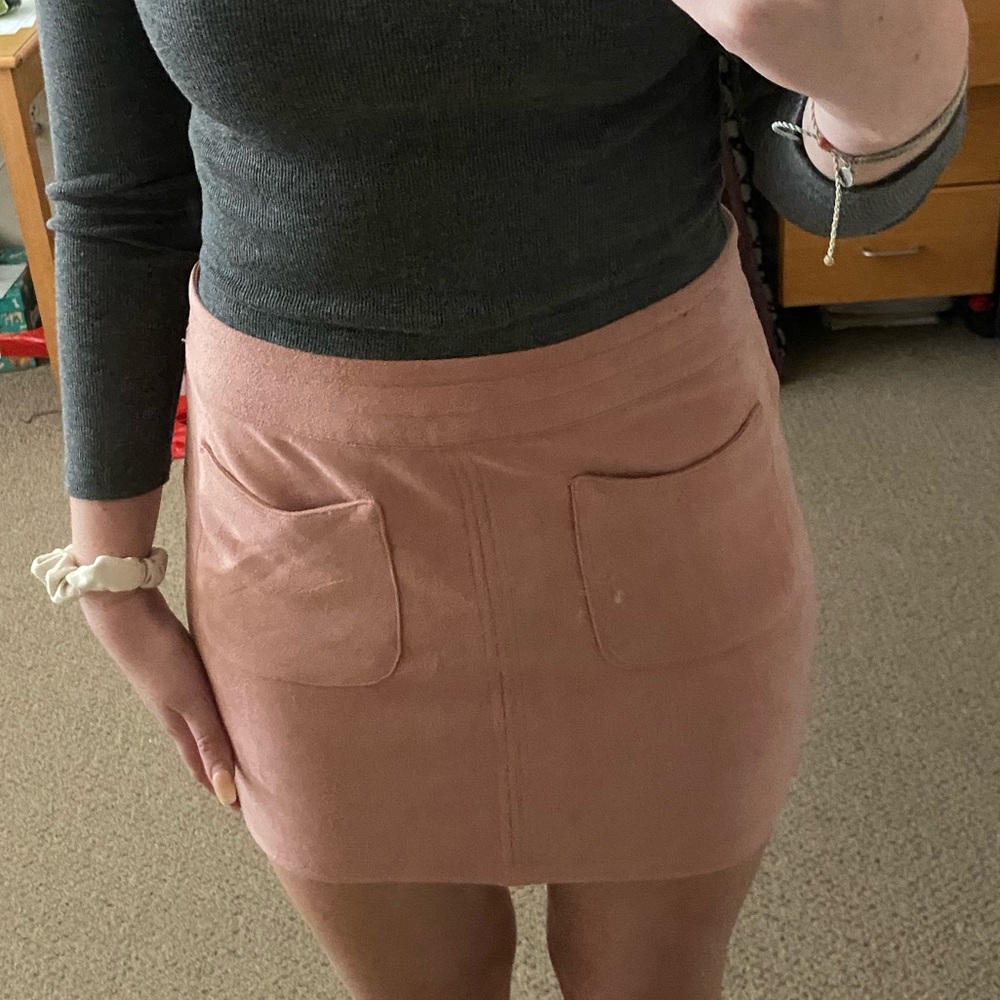 Pink suede skirt